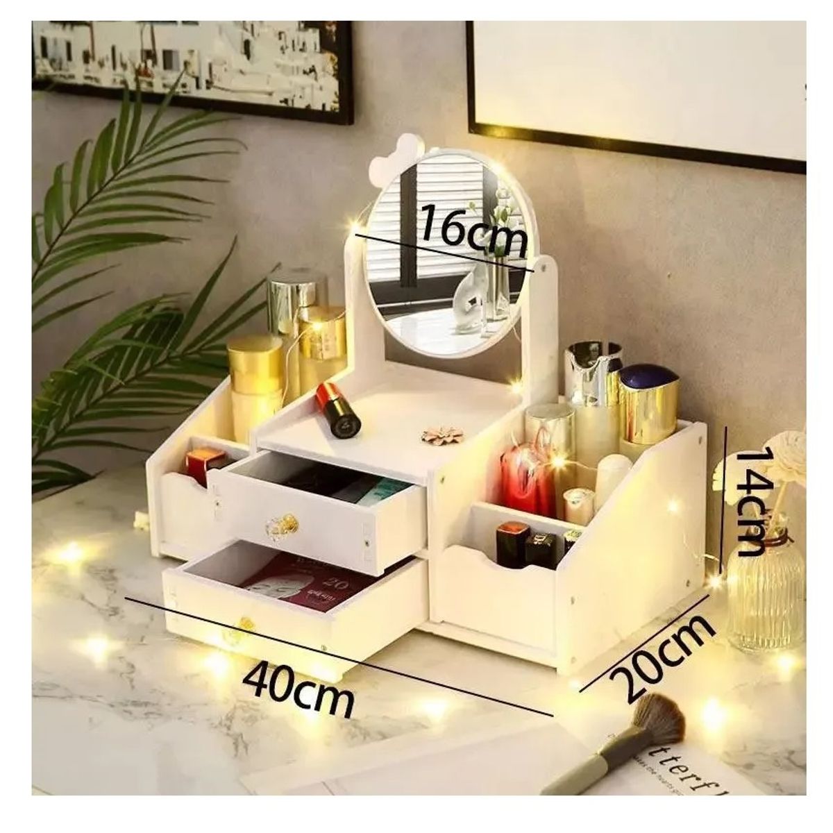 GENERICO - Organizador Mini Joyero Tocador Espejo Gatito