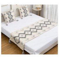 Set Piecera Boho Zig Zag Crudo y Gris 210x60 y 2 Fundas 45x45