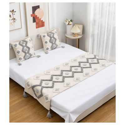 Imagen 2 del producto Set Piecera Boho Zig Zag Crudo y Gris 210x60 y 2 Fundas 45x45