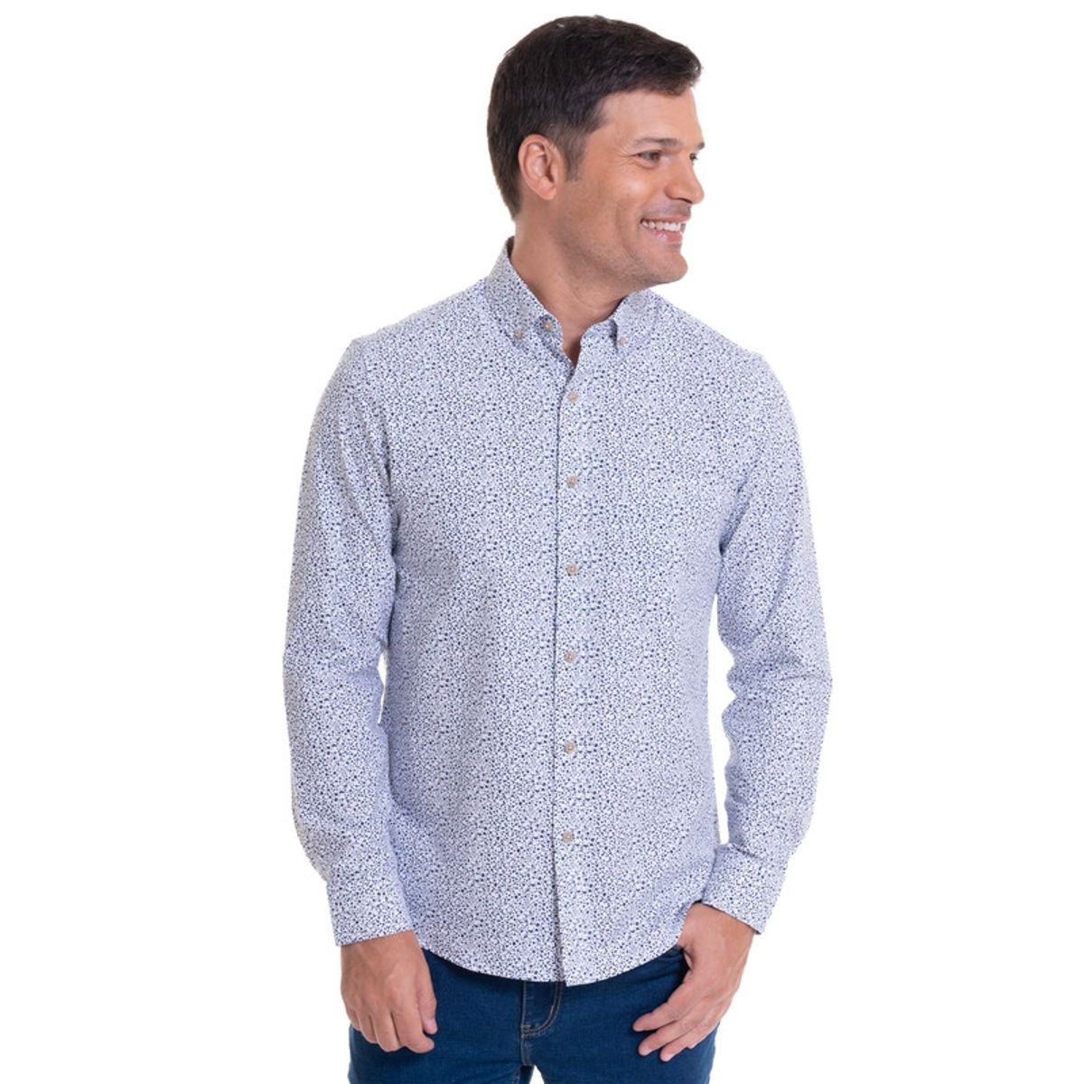 KOTTING - Camisa Oxford Estampada Gris Claro KOTTING