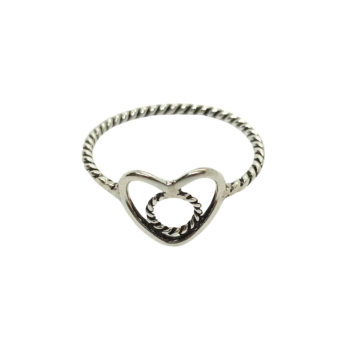 GENERICO - Anillo Entorchado Dije de Corazón - Plata de Ley 925