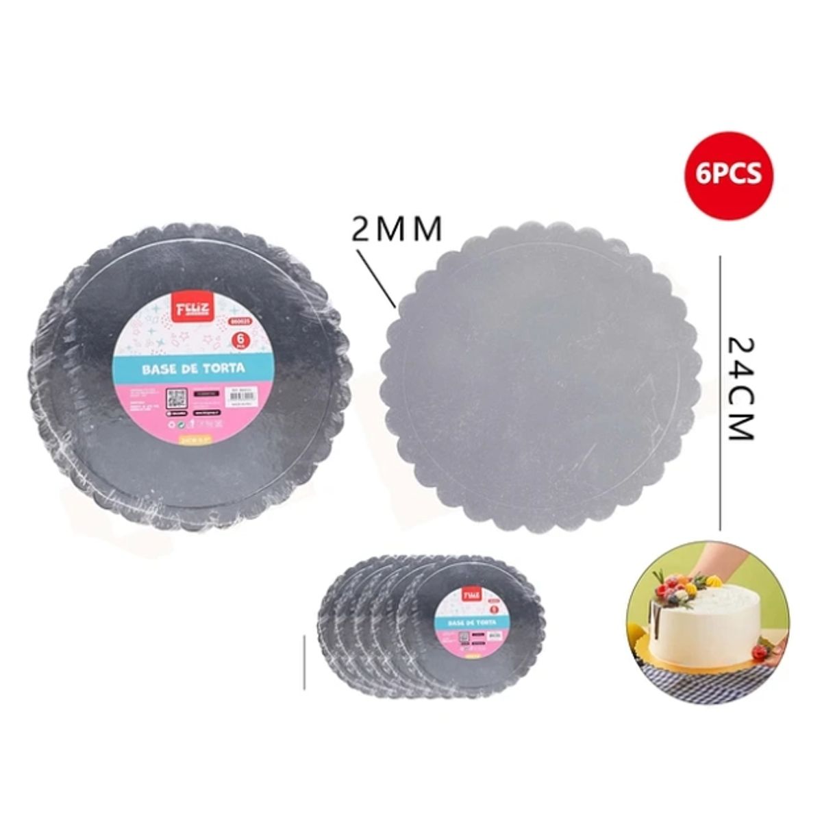 GENERICO - Base De Torta Plata 24cm Espesor 2mm Carton