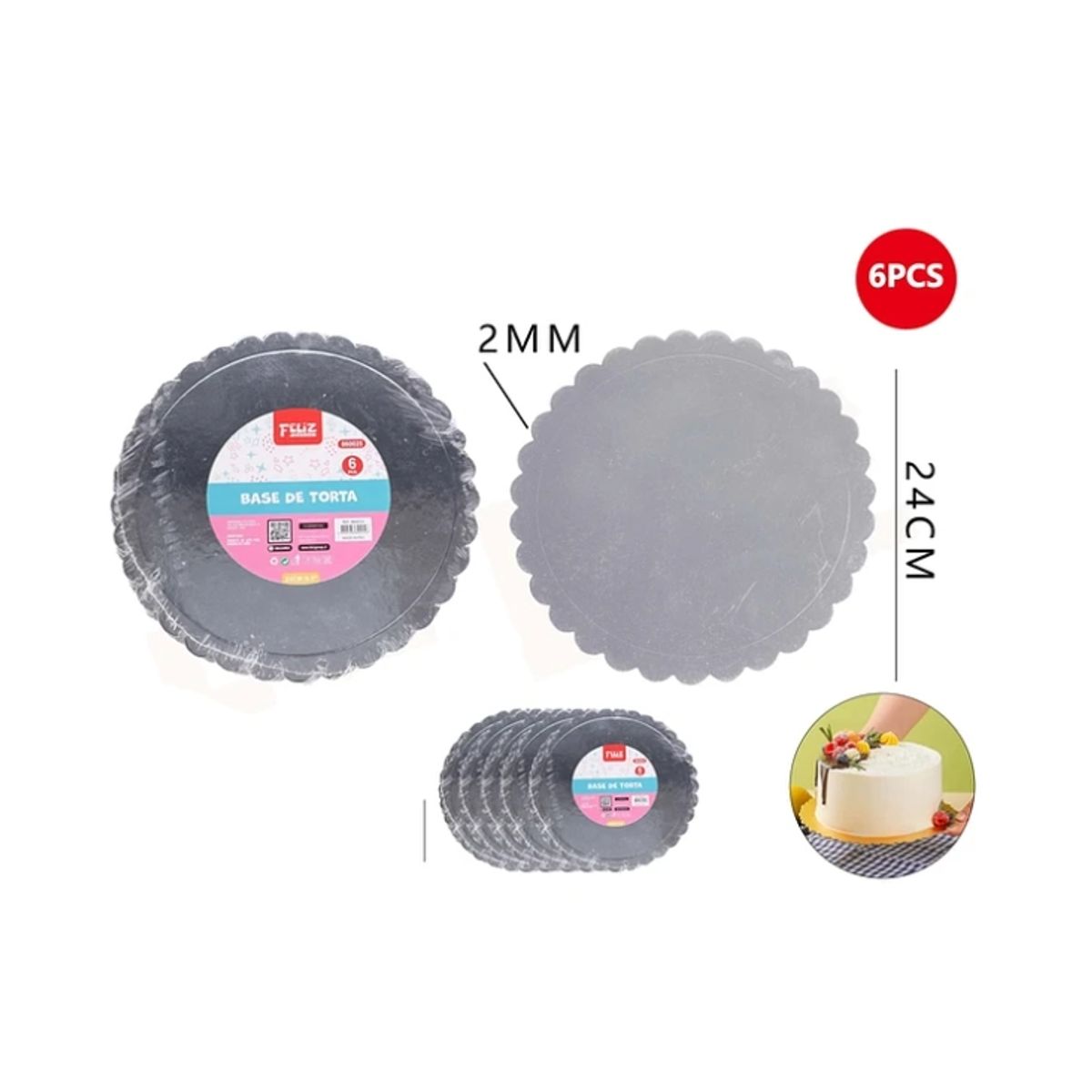 GENERICO - Base De Torta Plata 24cm Espesor 2mm Carton