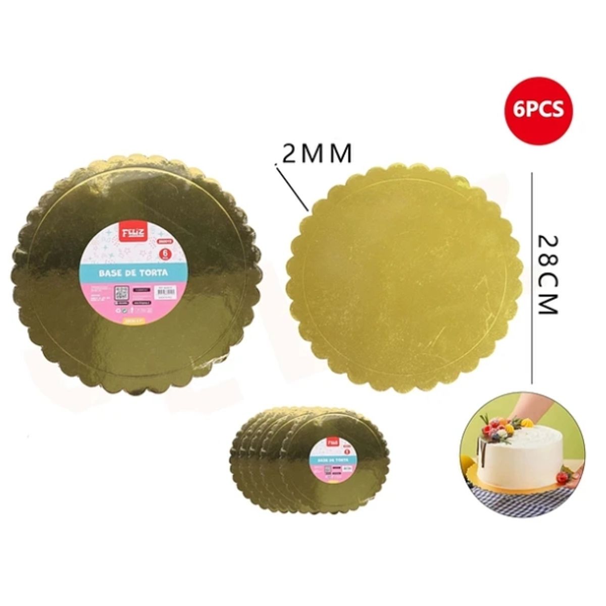 GENERICO - Base De Torta Dorado 28cm Espesor 2mm Carton