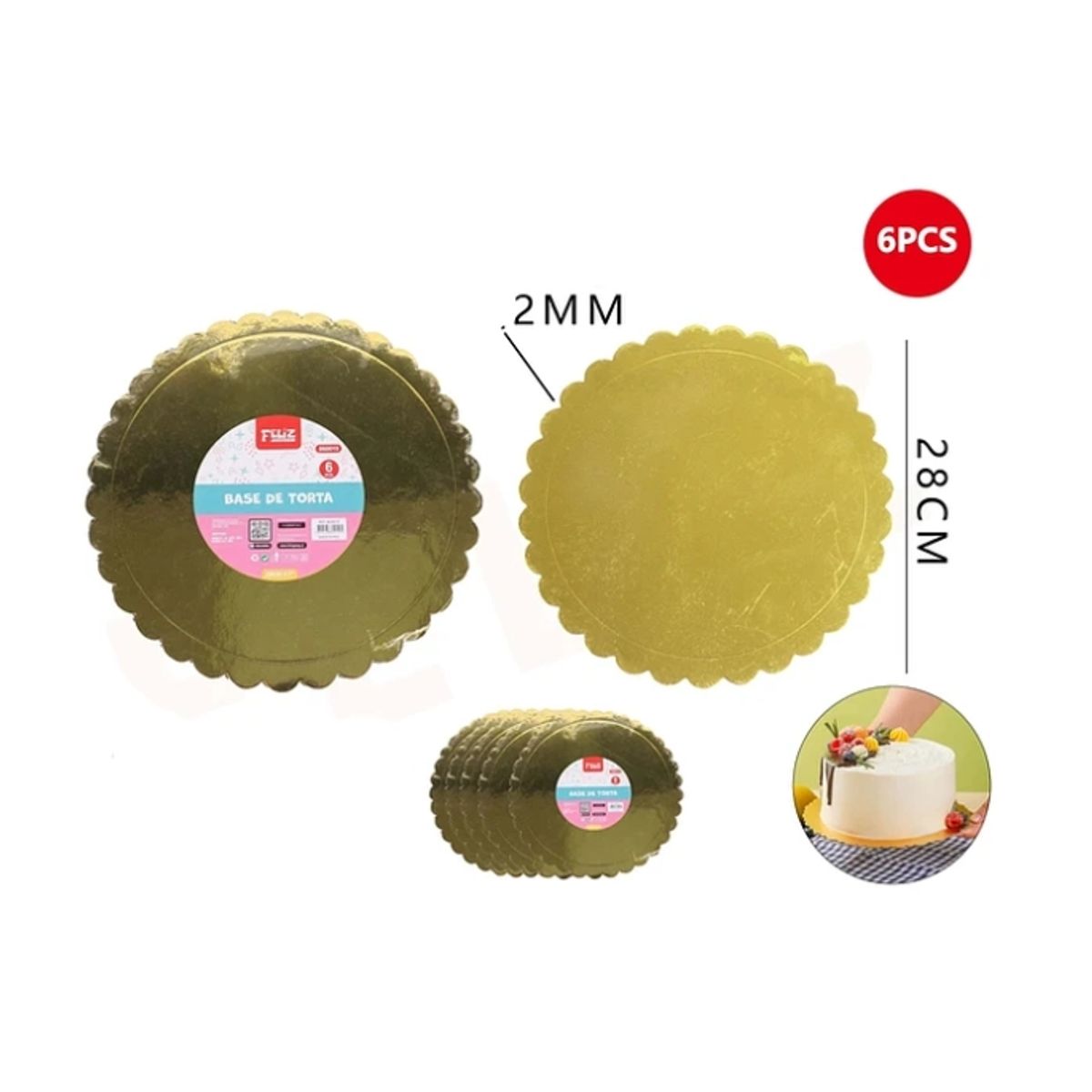 GENERICO - Base De Torta Dorado 28cm Espesor 2mm Carton
