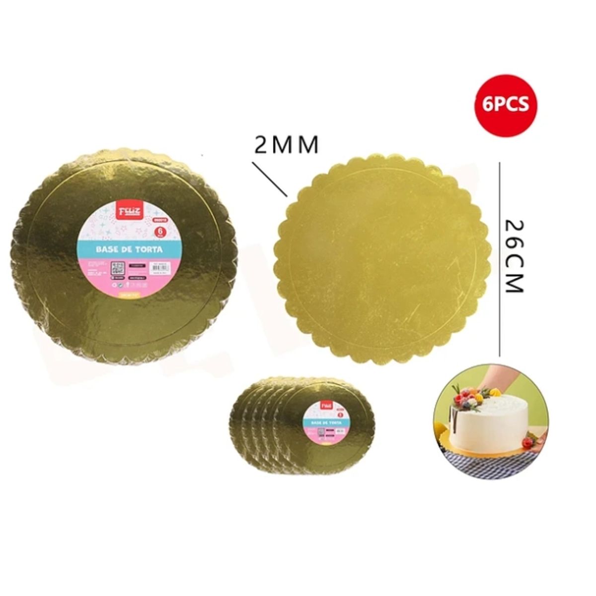 GENERICO - Base De Torta Dorado 26cm Espesor 2mm Carton