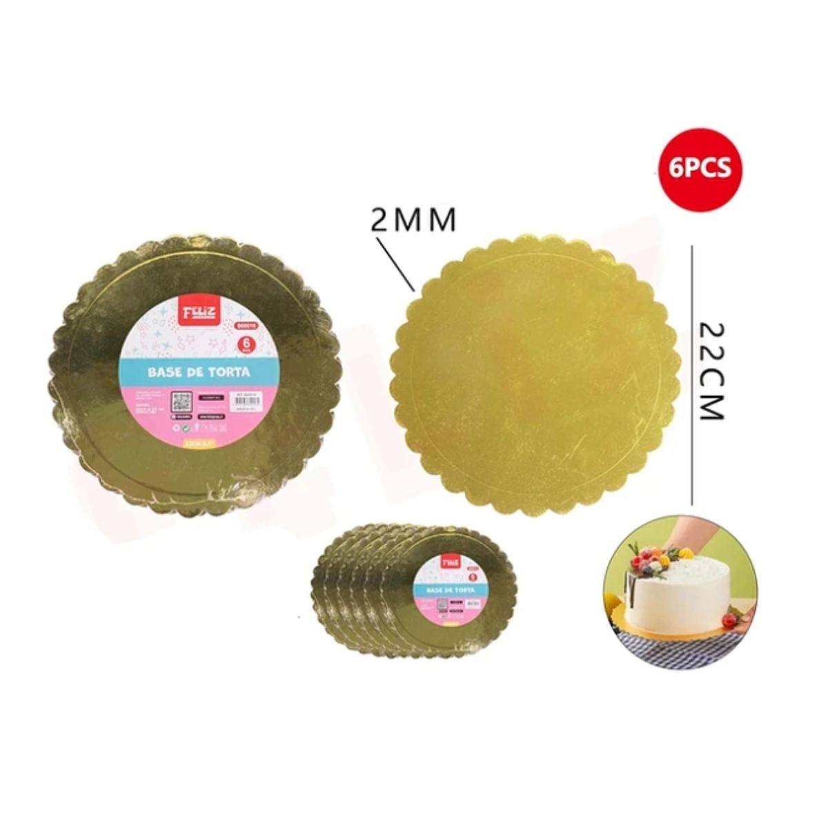 GENERICO - Base De Torta Dorado 22cm Espesor 2mm Carton