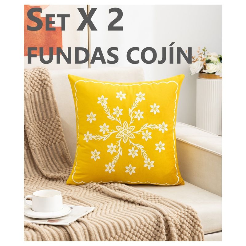 COMPRAPO - Set X 2 Fundas Cojín Aterciopelado Amarillo y Blanco 45x45 Cm.
