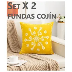 COMPRAPO - Set X 2 Fundas Cojín Aterciopelado Amarillo y Blanco 45x45 Cm.