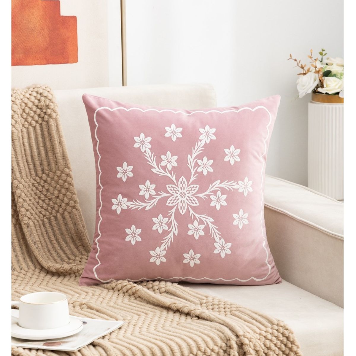 COMPRAPO - Set X 2 Fundas Cojín Aterciopelado Rosa y Blanco 45x45 Cm.