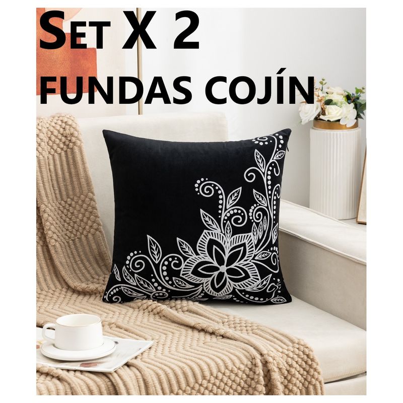 COMPRAPO - Set X 2 Fundas Cojín Aterciopelado Negro y Blanco 45x45 Cm.