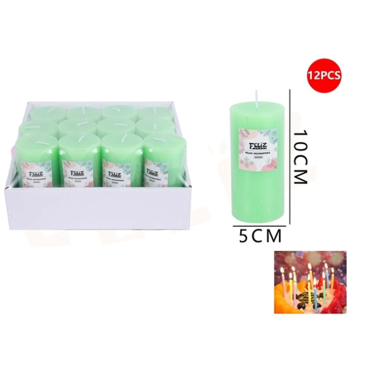 GENERICO - Velas Decorativas Manzana Verde 5,10 Cm 12Pcs