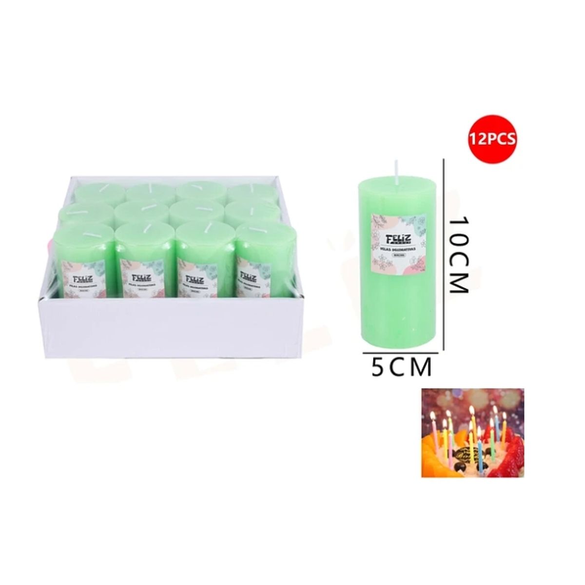 GENERICO - Velas Decorativas Manzana Verde 5,10 Cm 12Pcs