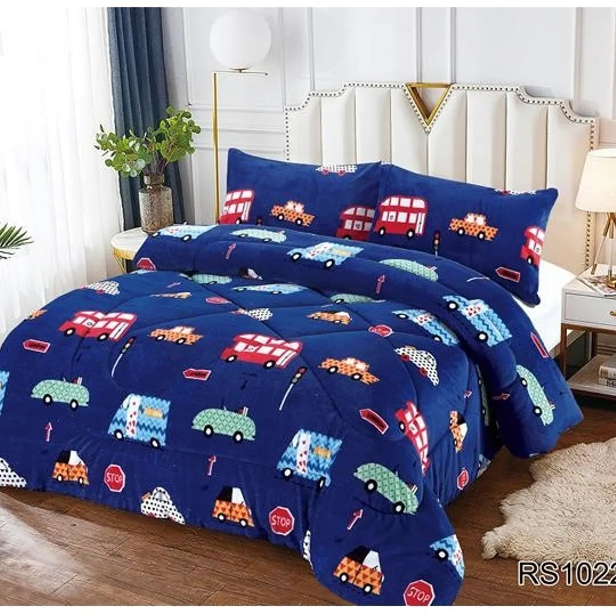 GENERICO - Cobertor de invierno de plush y chiporro 1,5 Plaza - Niños Autos