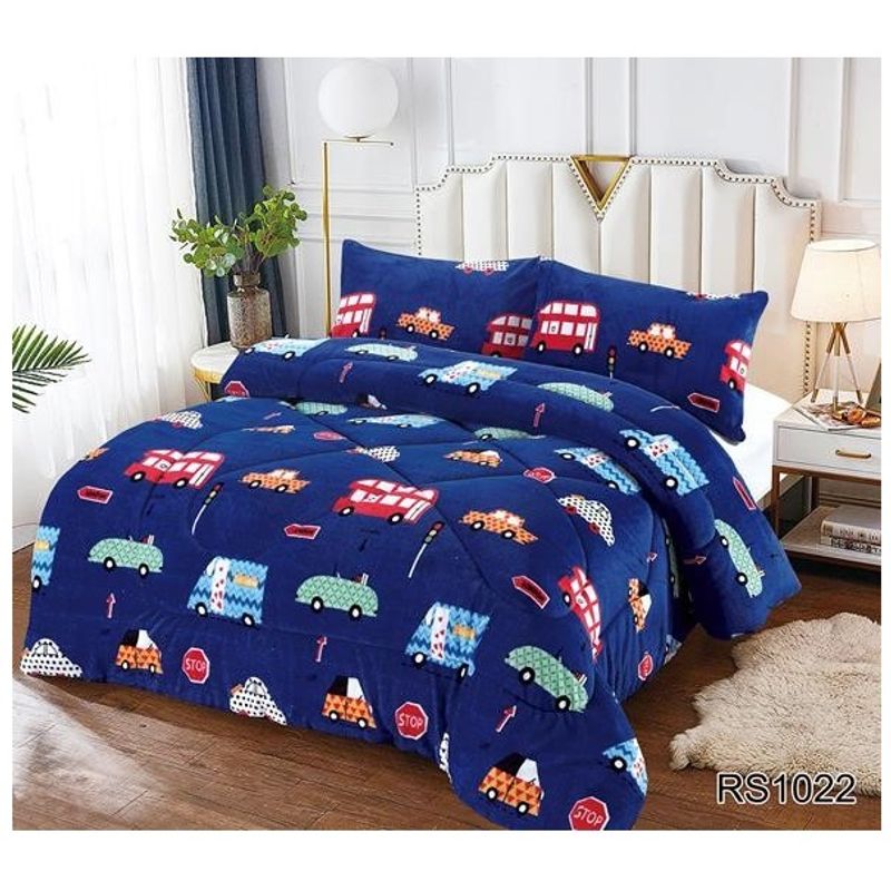 GENERICO - Cobertor de invierno de plush y chiporro 1,5 Plaza - Niños Autos