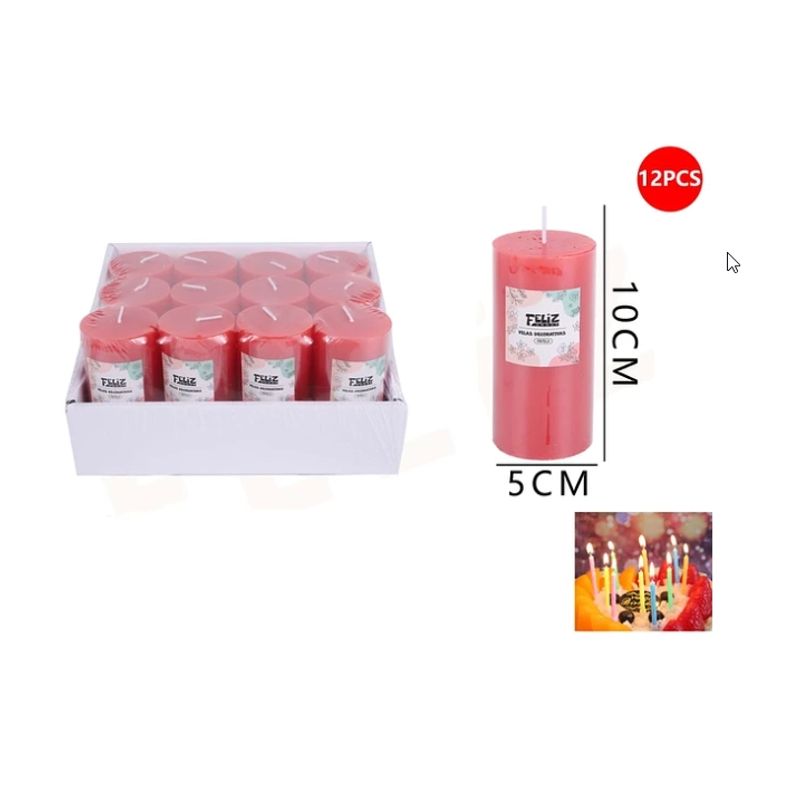GENERICO - Velas Decorativas Fresa Roja 510cm 12pcs