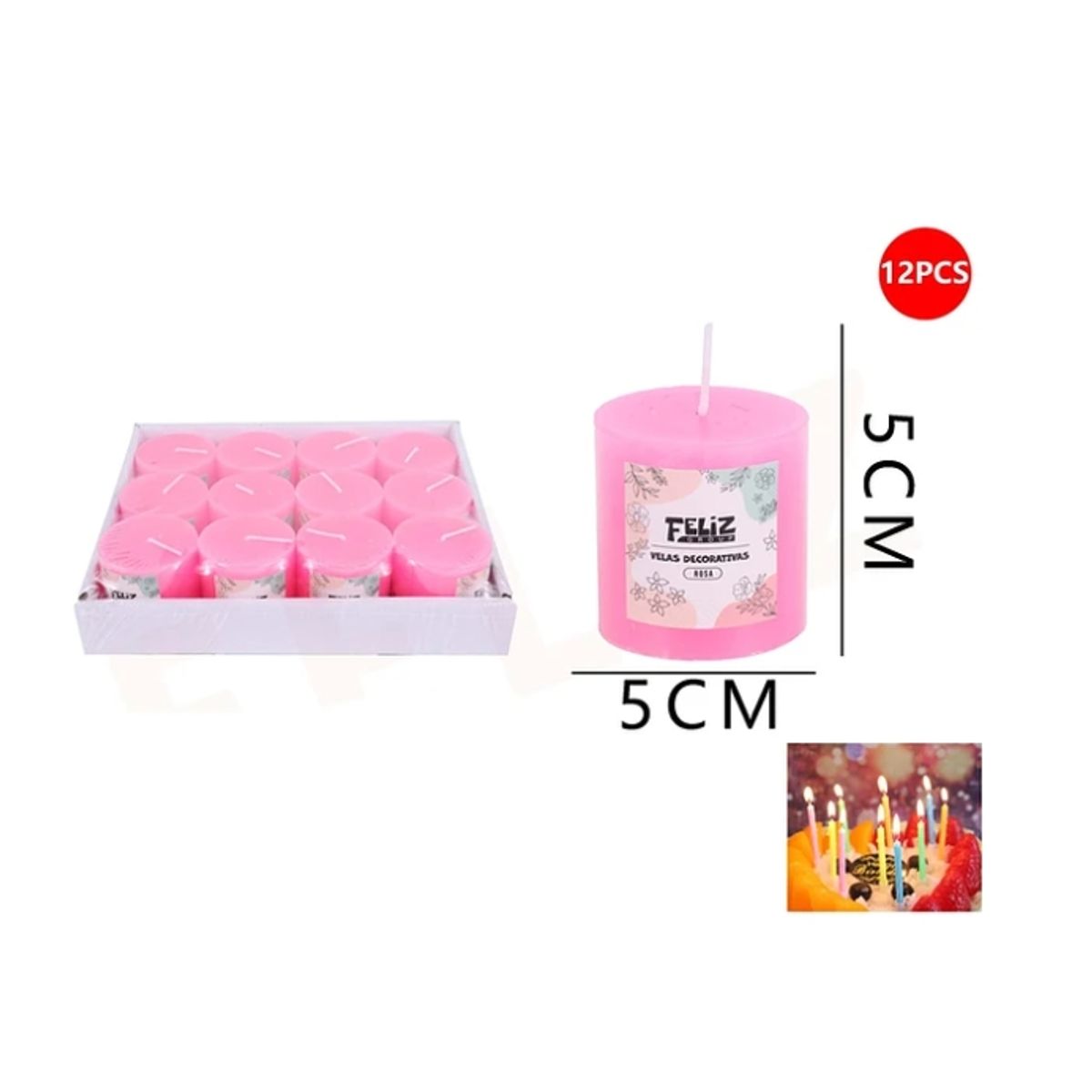 GENERICO - Velas Decorativas Rosas 55cm 12pcs