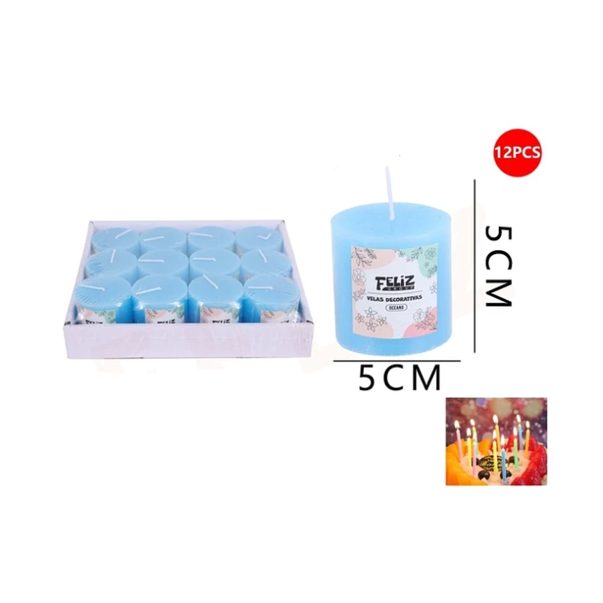 Velas Decorativa Oceano Azul 55cm 12pcs, marca GENERICO - Foto Principal