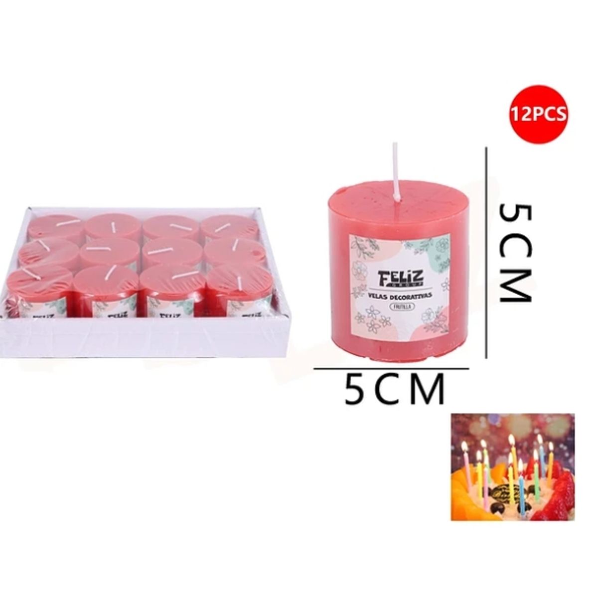 GENERICO - Velas Decorativas Fresa Rojas 55cm 12pcs
