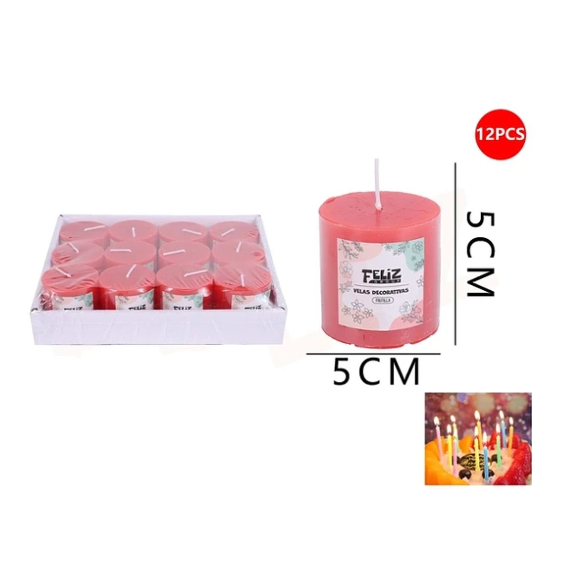 GENERICO - Velas Decorativas Fresa Rojas 55cm 12pcs