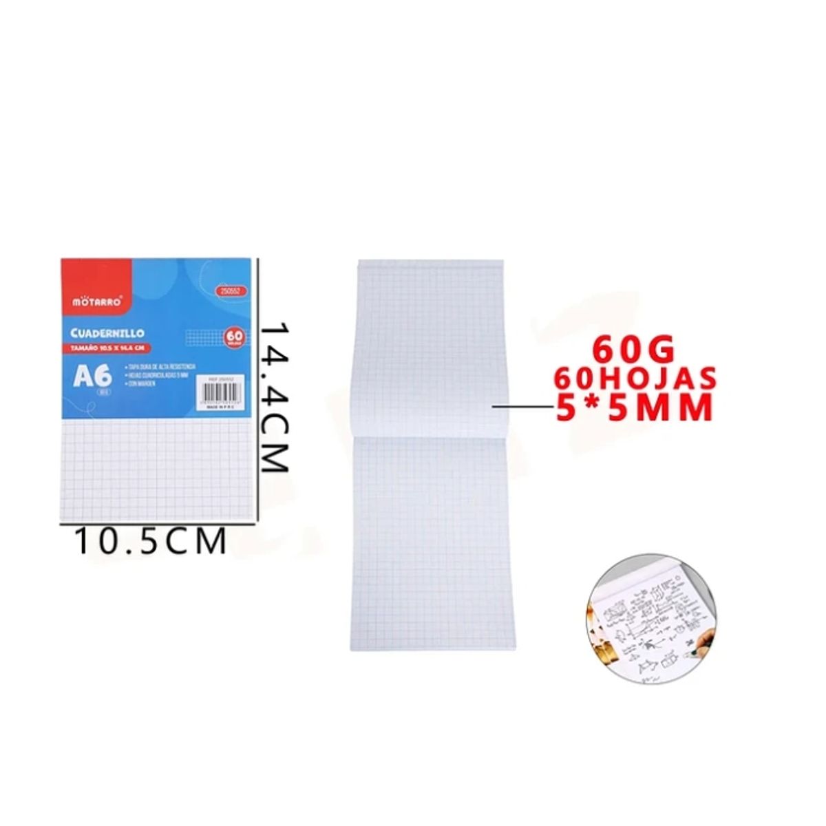 GENERICO - Cuadernillo Cuadriculado 14.4*10.4cm 60 Hojas