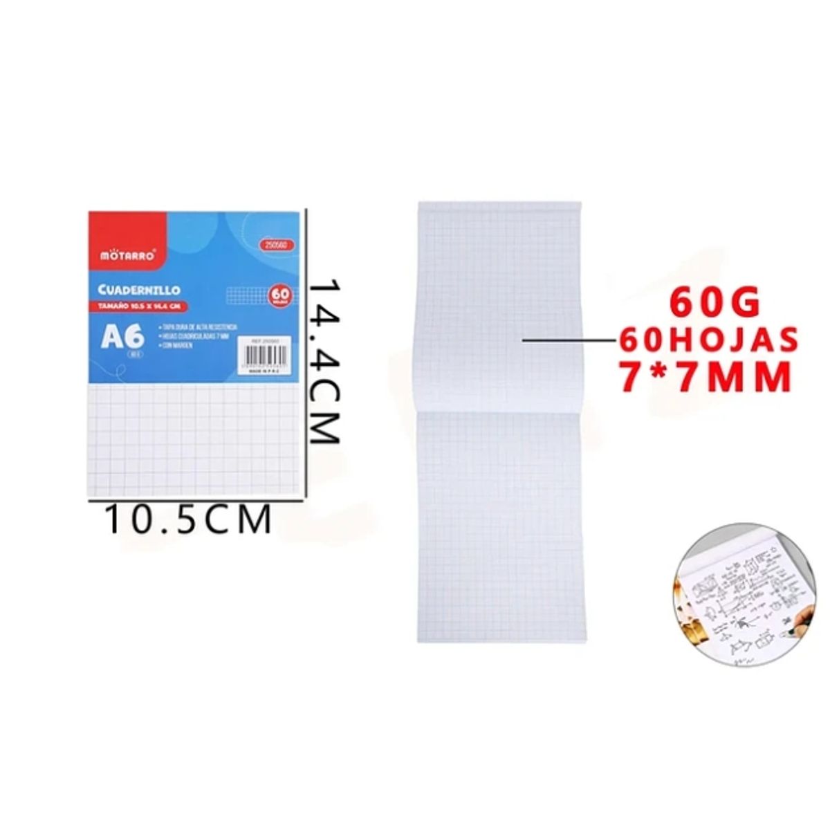 GENERICO - Cuadernillo Cuadriculado 10.5*14.4cm 7*7Mm 60 Hojas