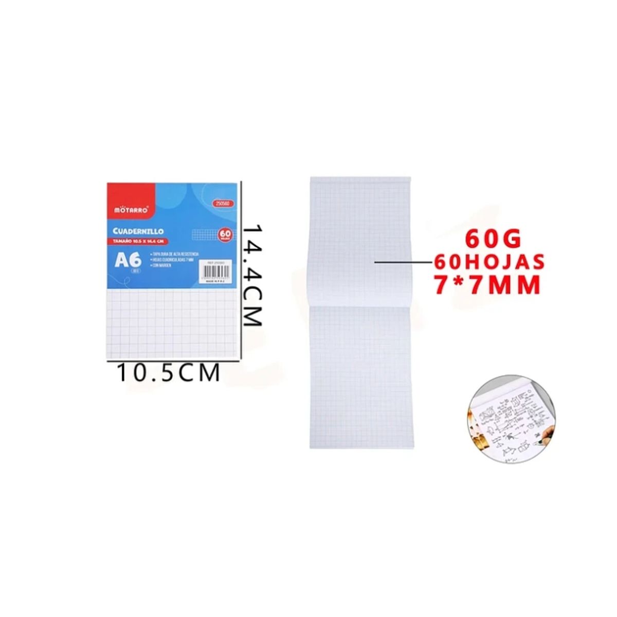 GENERICO - Cuadernillo Cuadriculado 10.5*14.4cm 7*7Mm 60 Hojas