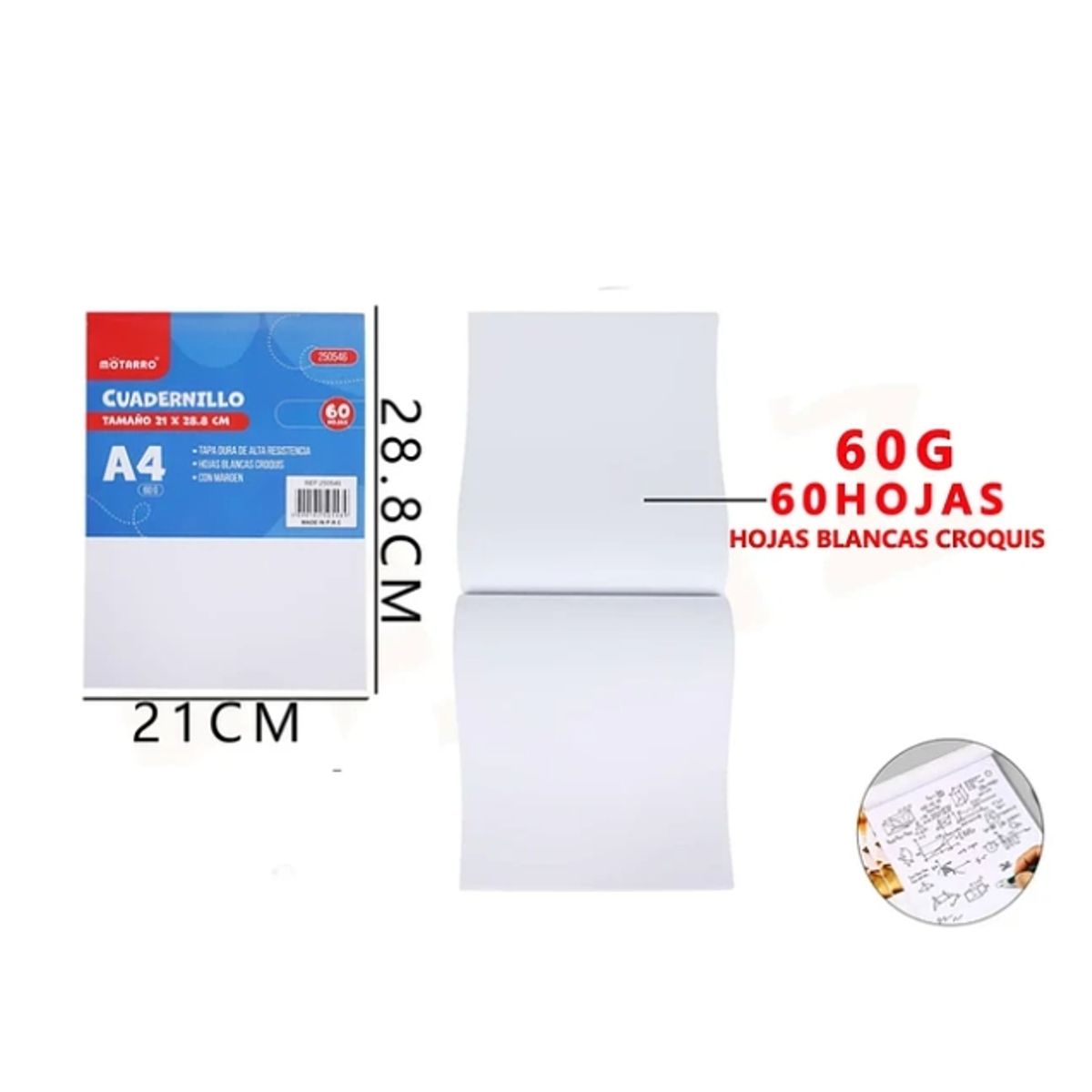 GENERICO - Block De Hoja Blanca 28.8*21cm 60 Hojas