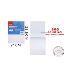 GENERICO - Block De Hoja Blanca 28.8*21cm 60 Hojas