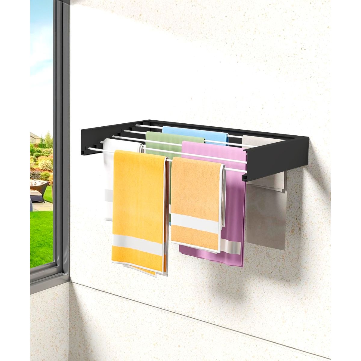 GENERICO - Tendedero Plegable Ropa Retráctil De Pared 80cm Negro