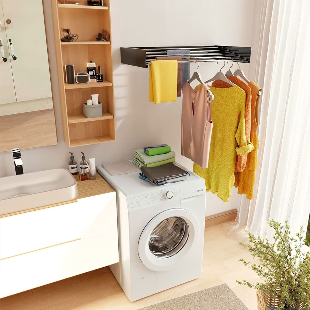 GENERICO - Tendedero Plegable Ropa Retráctil De Pared 80cm Negro