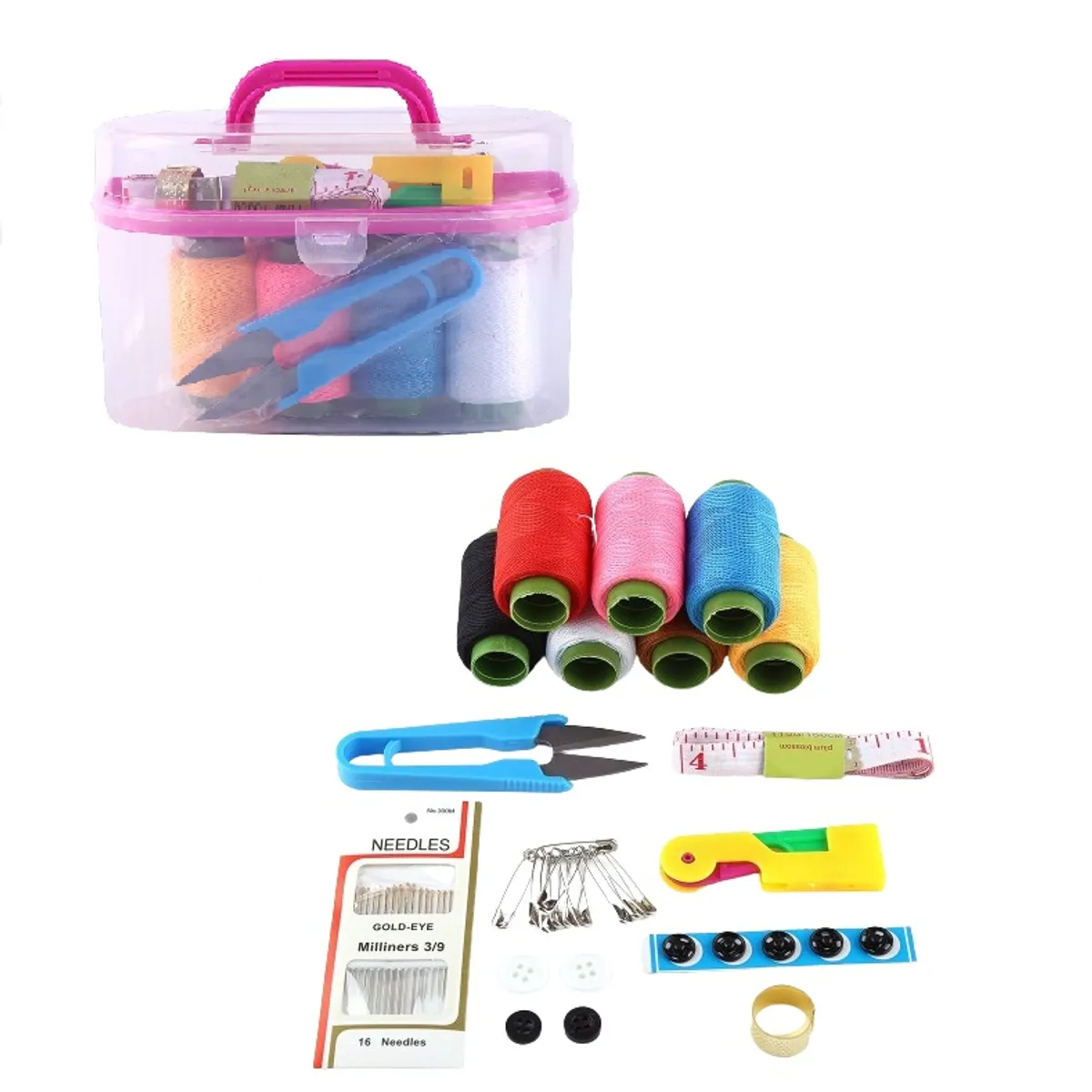 ZG STORE - Set Caja De Costura Enhebrador Aguja Cinta Mtr Hilos Tijeras