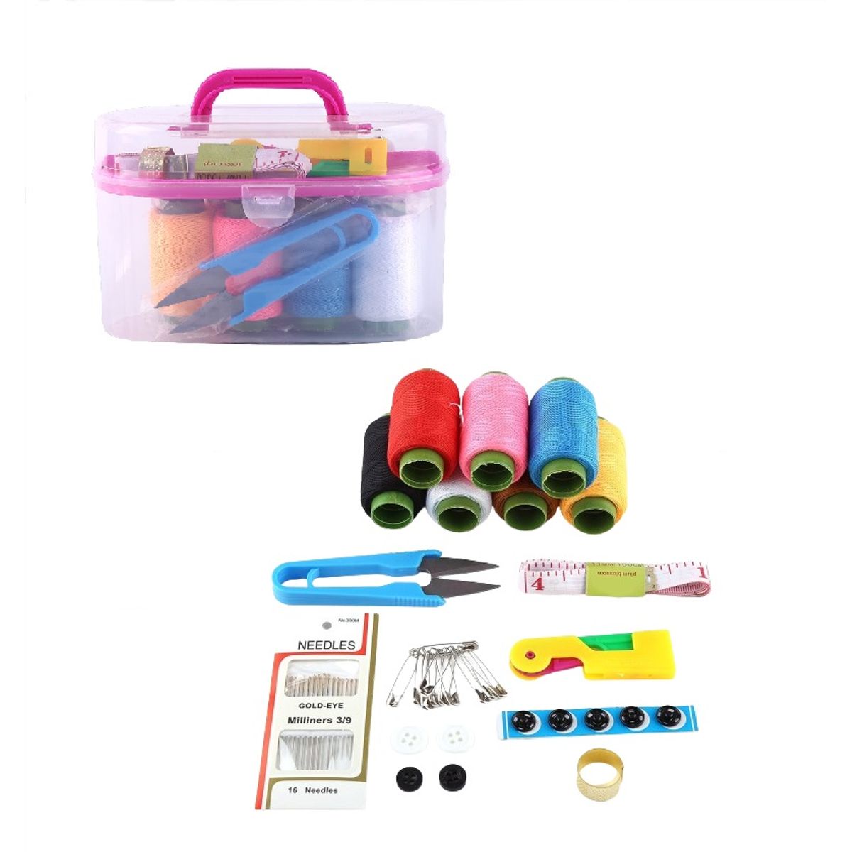 ZG STORE - Set Caja De Costura Enhebrador Aguja Cinta Mtr Hilos Tijeras