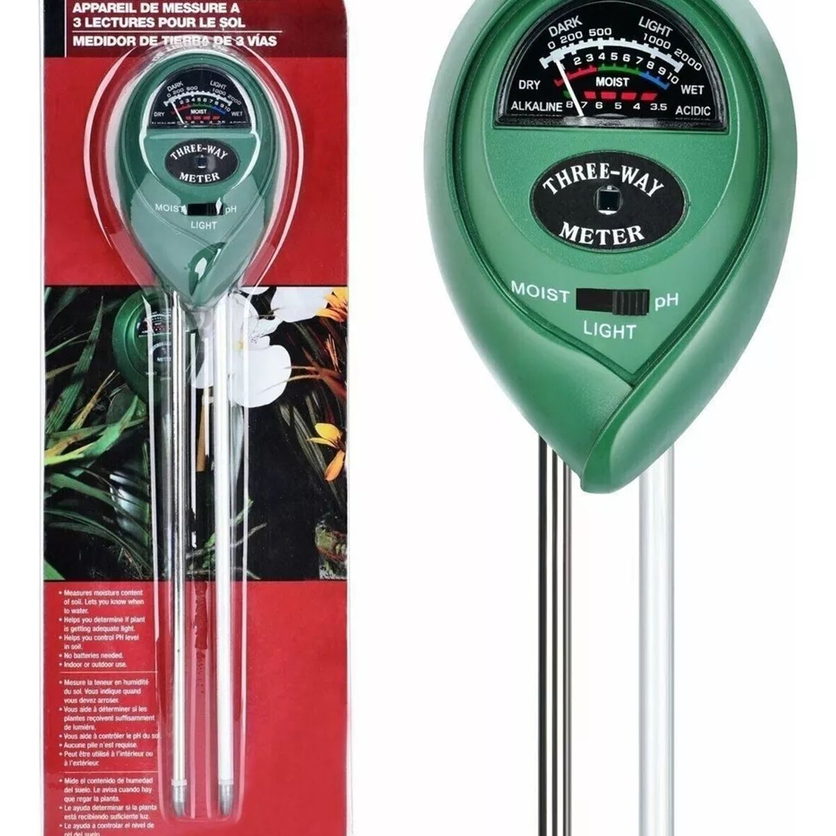KUANGYE - Medidor 3 En 1 Ph Humedad De Suelo Higrómetro Luz Solar
