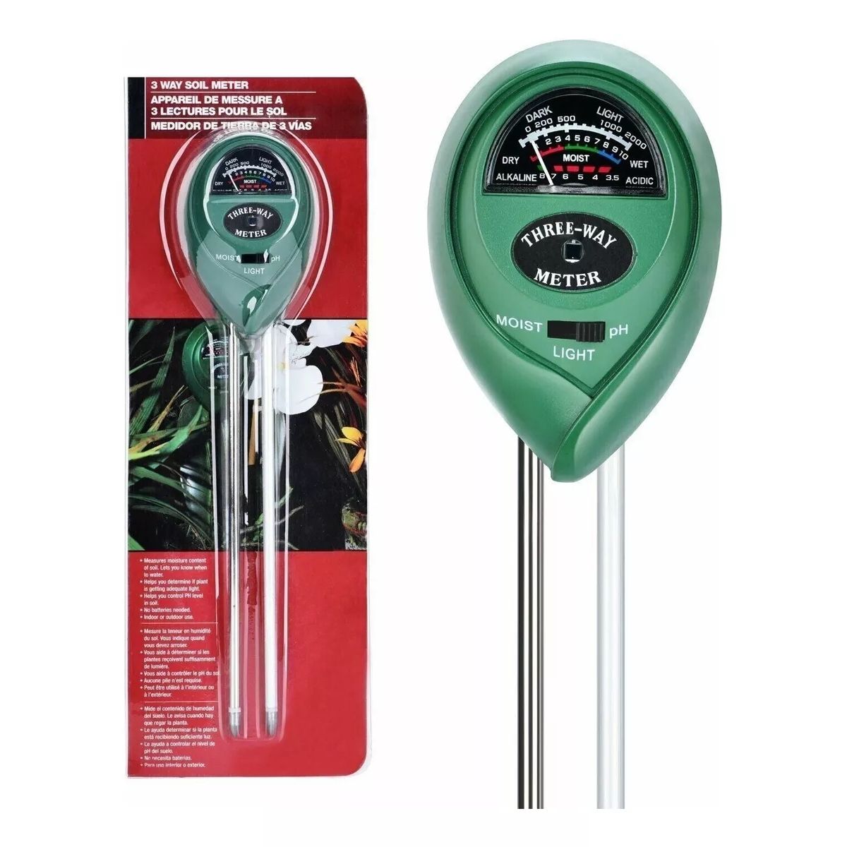 KUANGYE - Medidor 3 En 1 Ph Humedad De Suelo Higrómetro Luz Solar