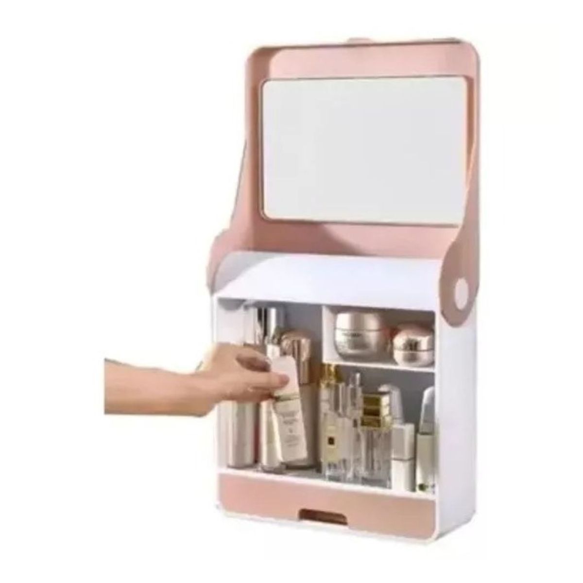 GENERICO - Organizador de Cosméticos con Espejo Rosado