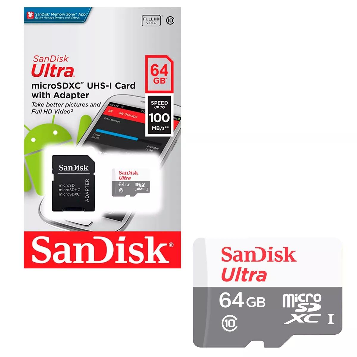 SANDISK - Tarjeta De Memoria Sandisk Ultra Con Adaptador SD 64GB