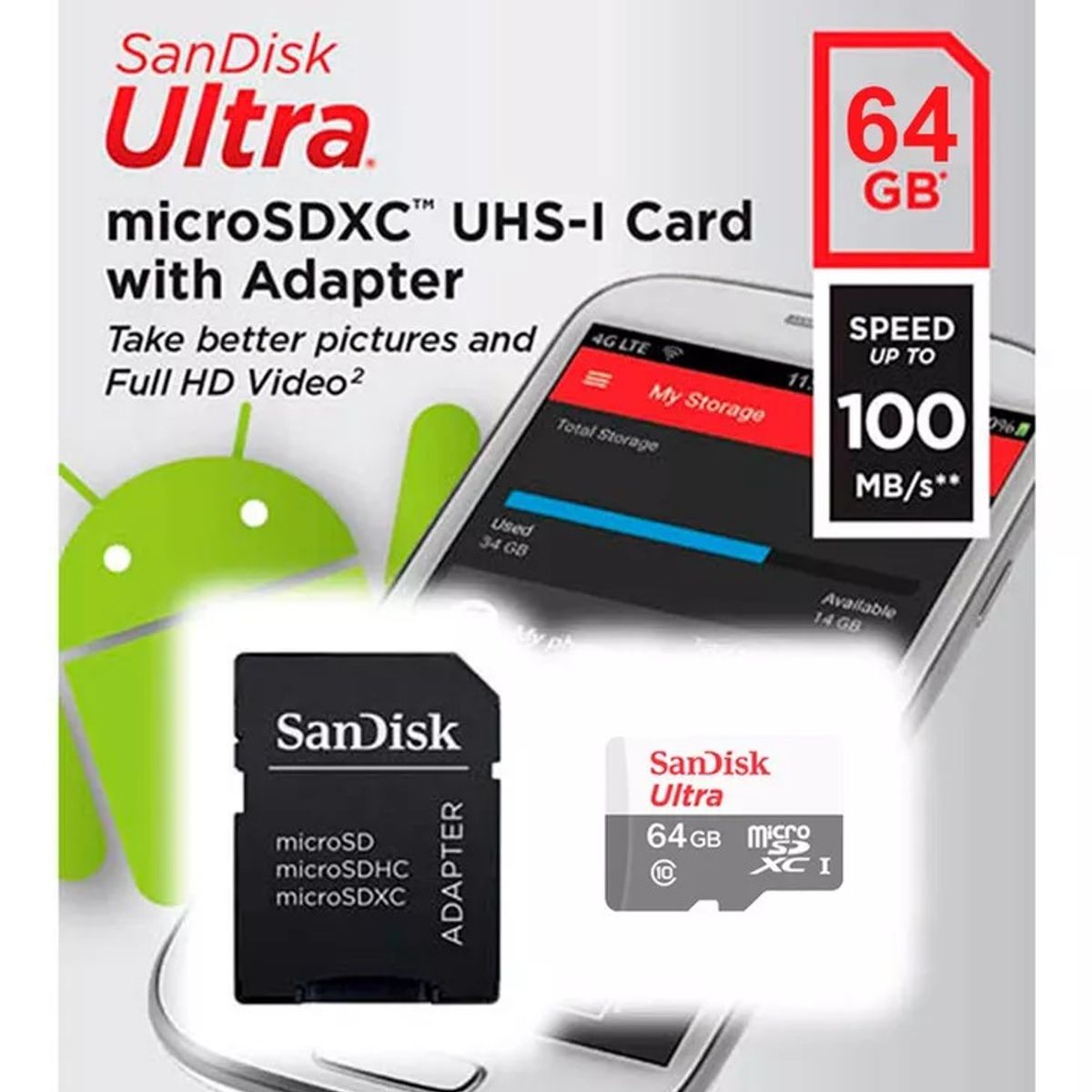 SANDISK - Tarjeta De Memoria Sandisk Ultra Con Adaptador SD 64GB