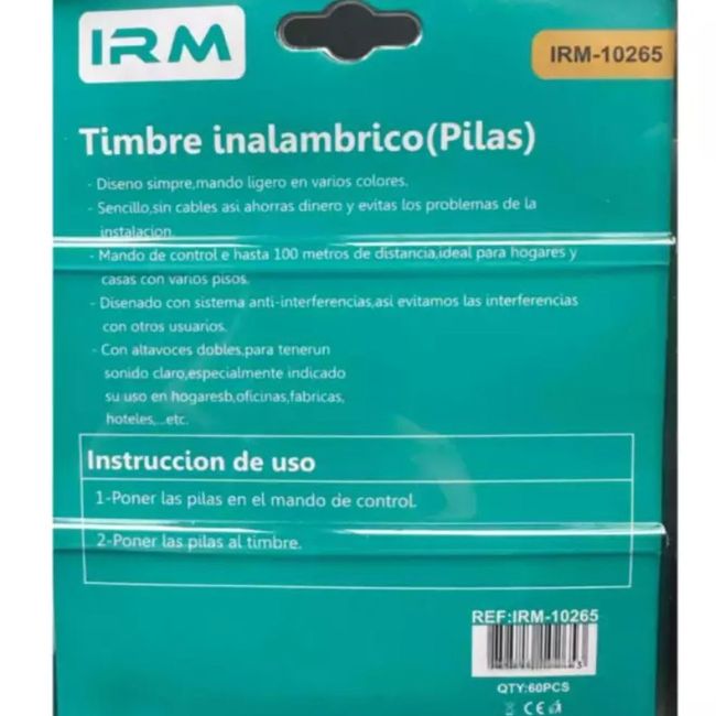 GENERICO - Timbre Inalámbrico Casa A Pila Mando A 100 Mts De Distancia 630A