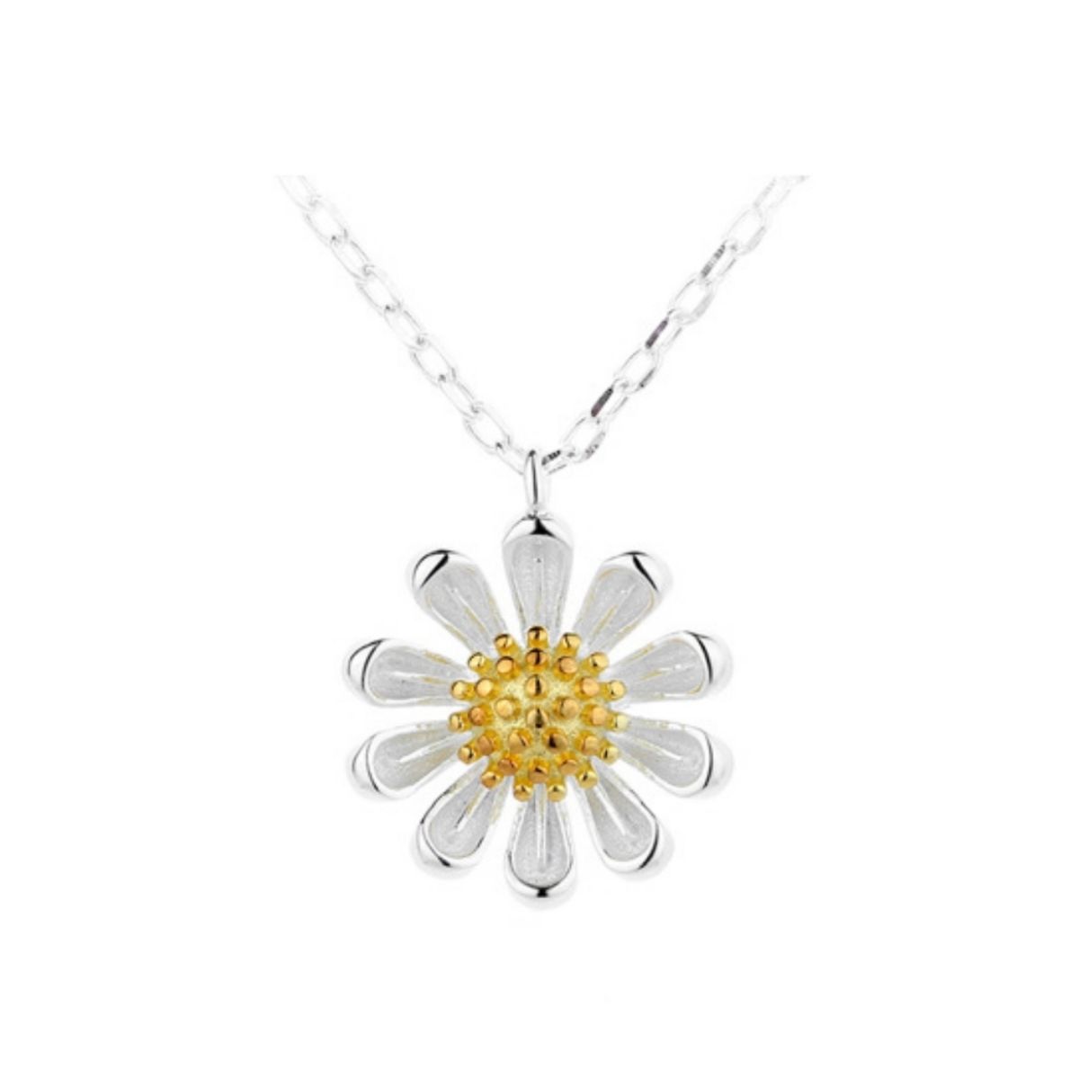 ZG JOYAS - Cadena Collar Colgante Plata S925 Flor Crisantemo Blanco