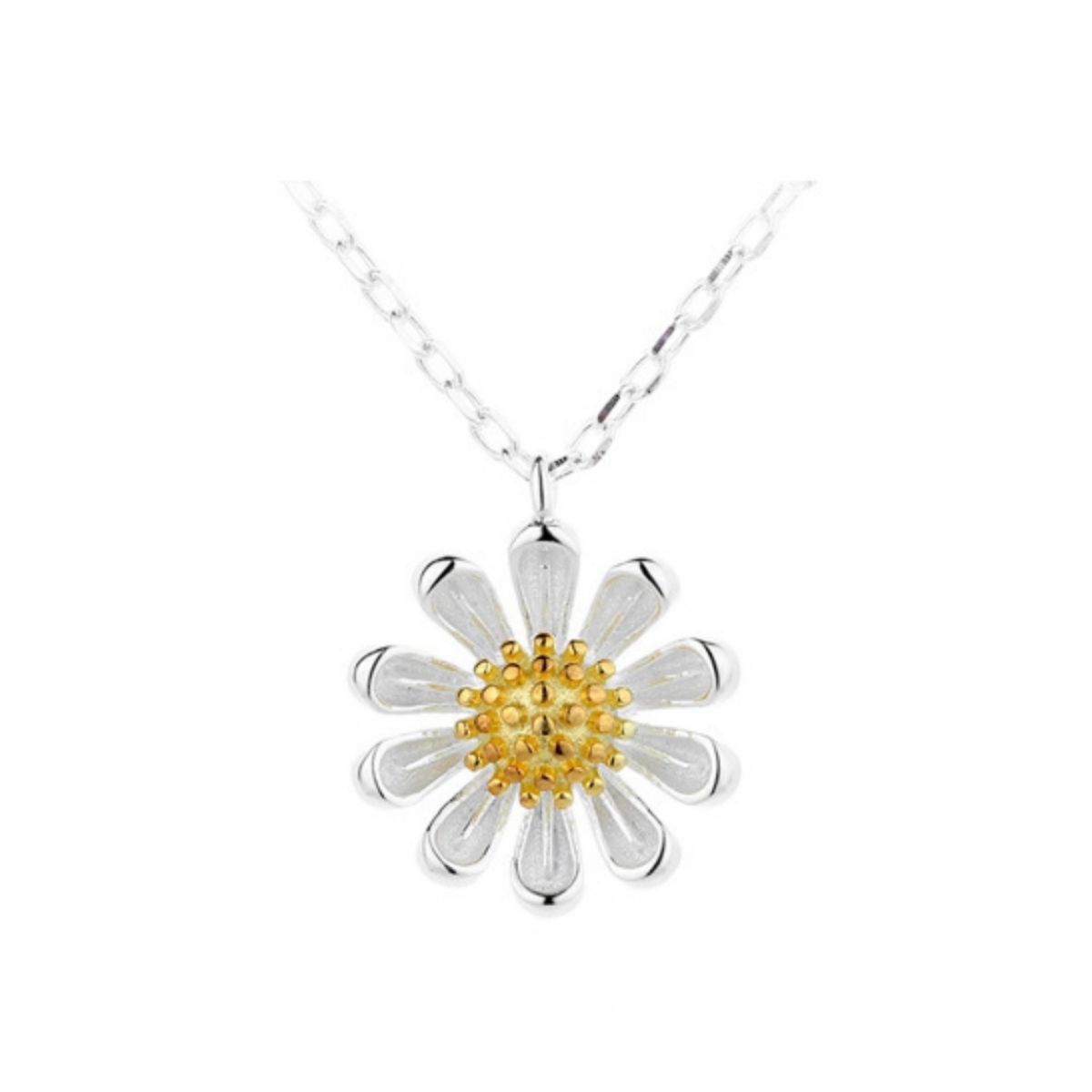 ZG JOYAS - Cadena Collar Colgante Plata S925 Flor Crisantemo Blanco