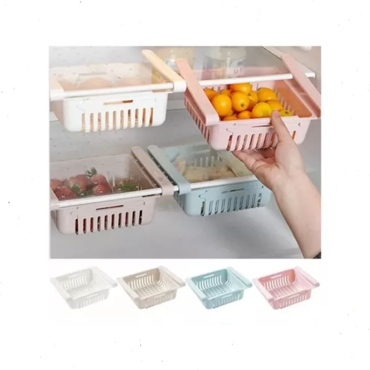 GENERICO - Organizador Retráctil Para Nevera Con Cajón Extraíble Cocina Rosa