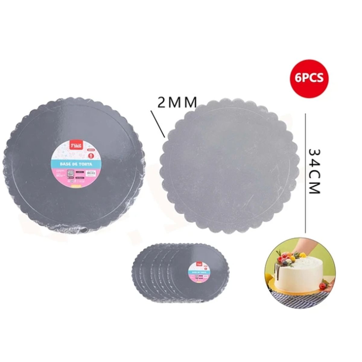 GENERICO - Base De Torta Plata 34Cm Espesor 2mm Carton