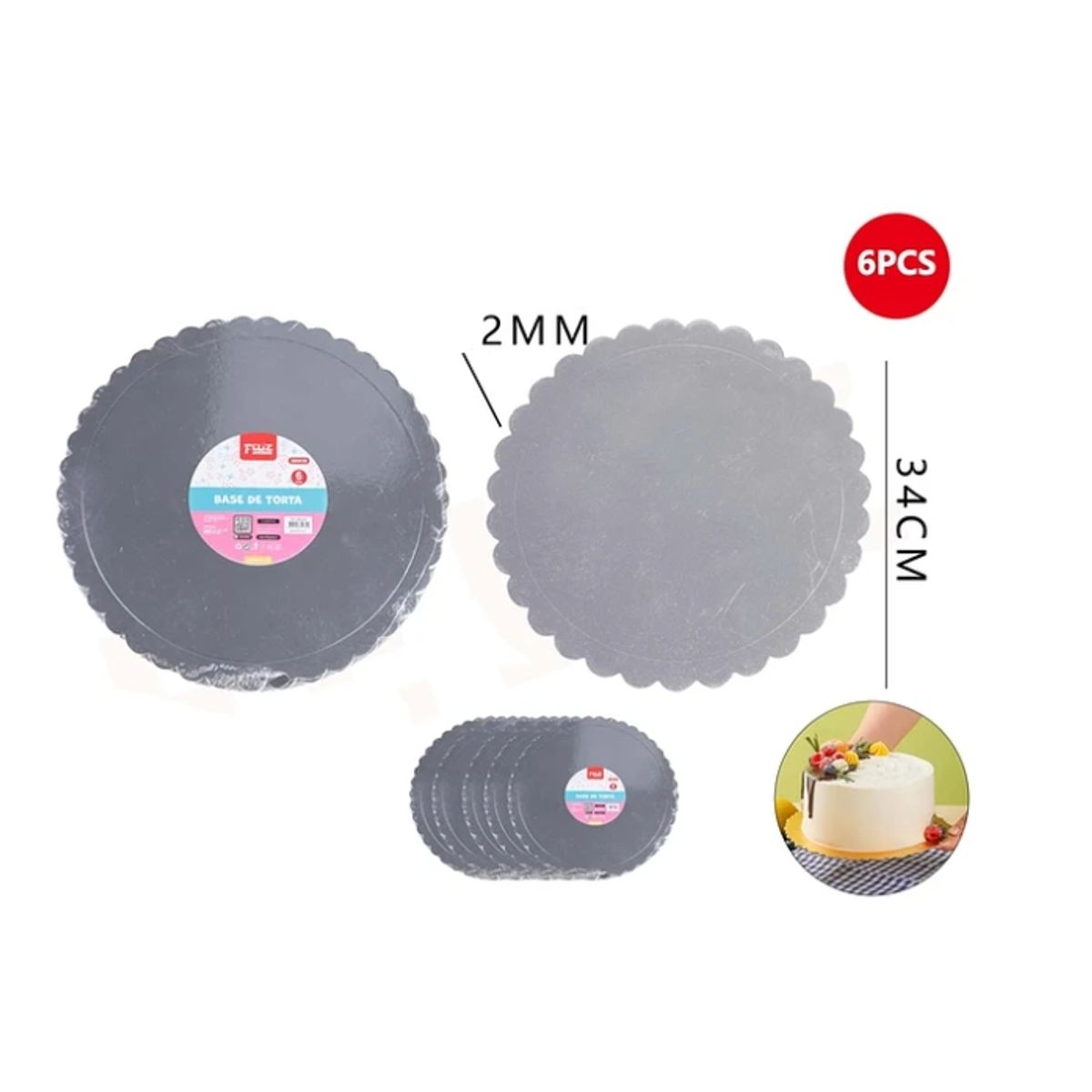 GENERICO - Base De Torta Plata 34Cm Espesor 2mm Carton