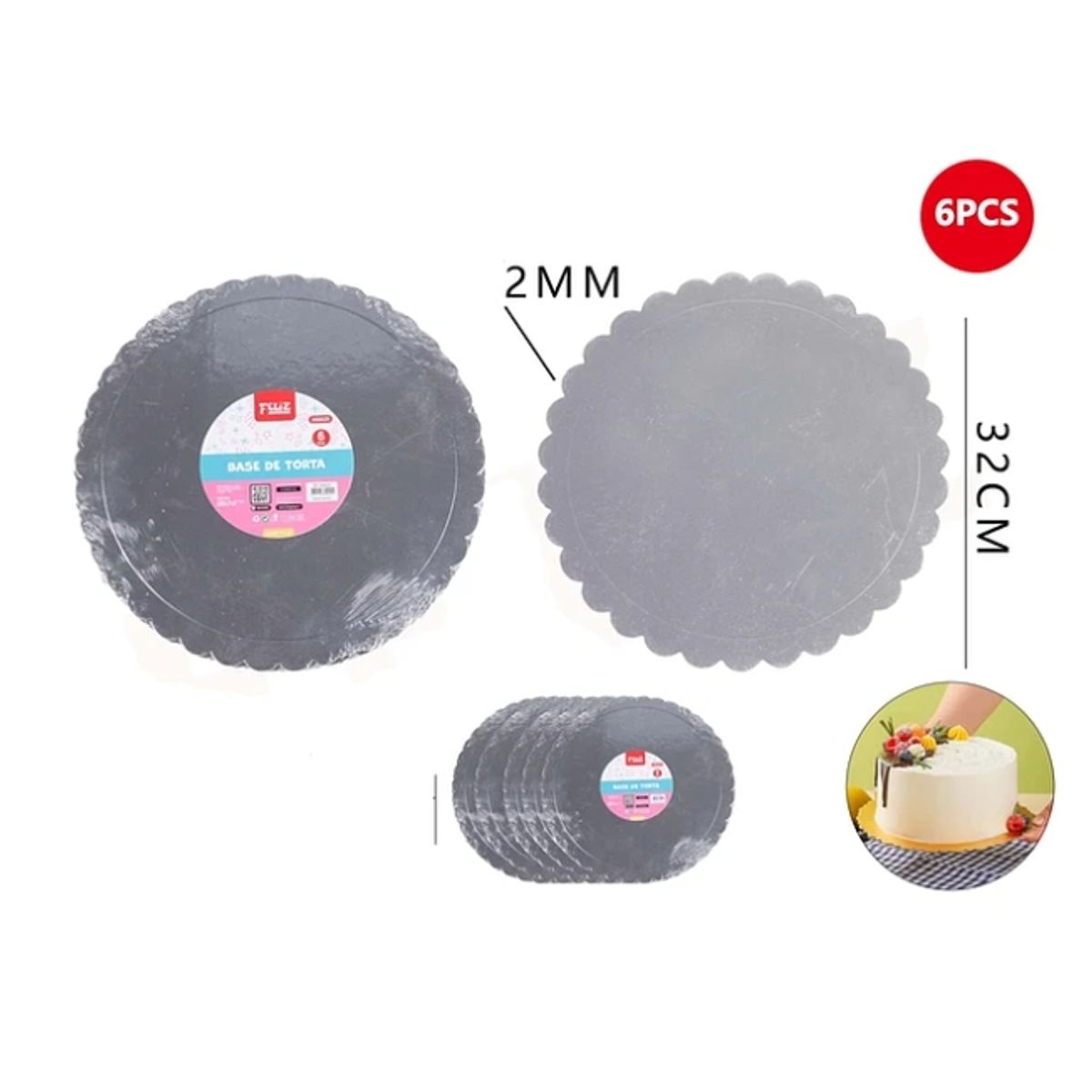 GENERICO - Base De Torta Plata 32Cm Espesor 2mm Carton