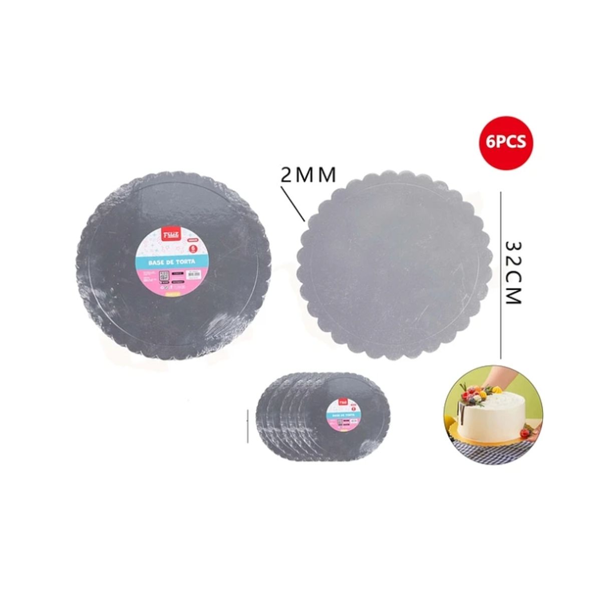 GENERICO - Base De Torta Plata 32Cm Espesor 2mm Carton