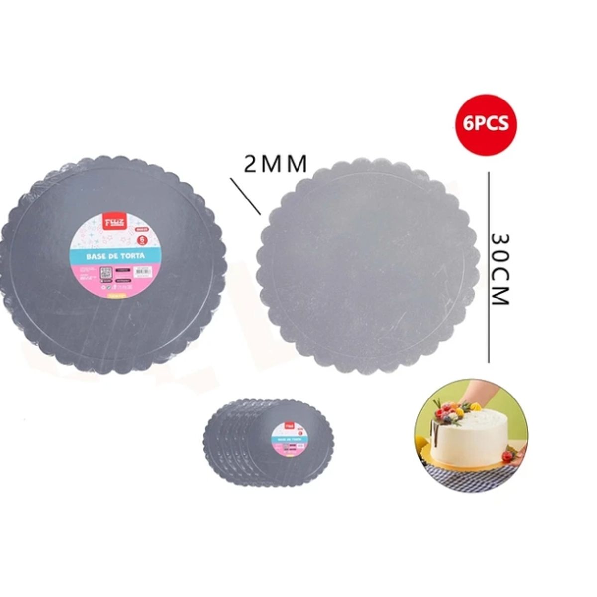 GENERICO - Base De Torta Plata 30cm Espesor 2mm Carton