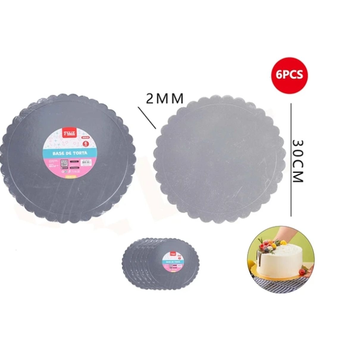 GENERICO - Base De Torta Plata 30cm Espesor 2mm Carton