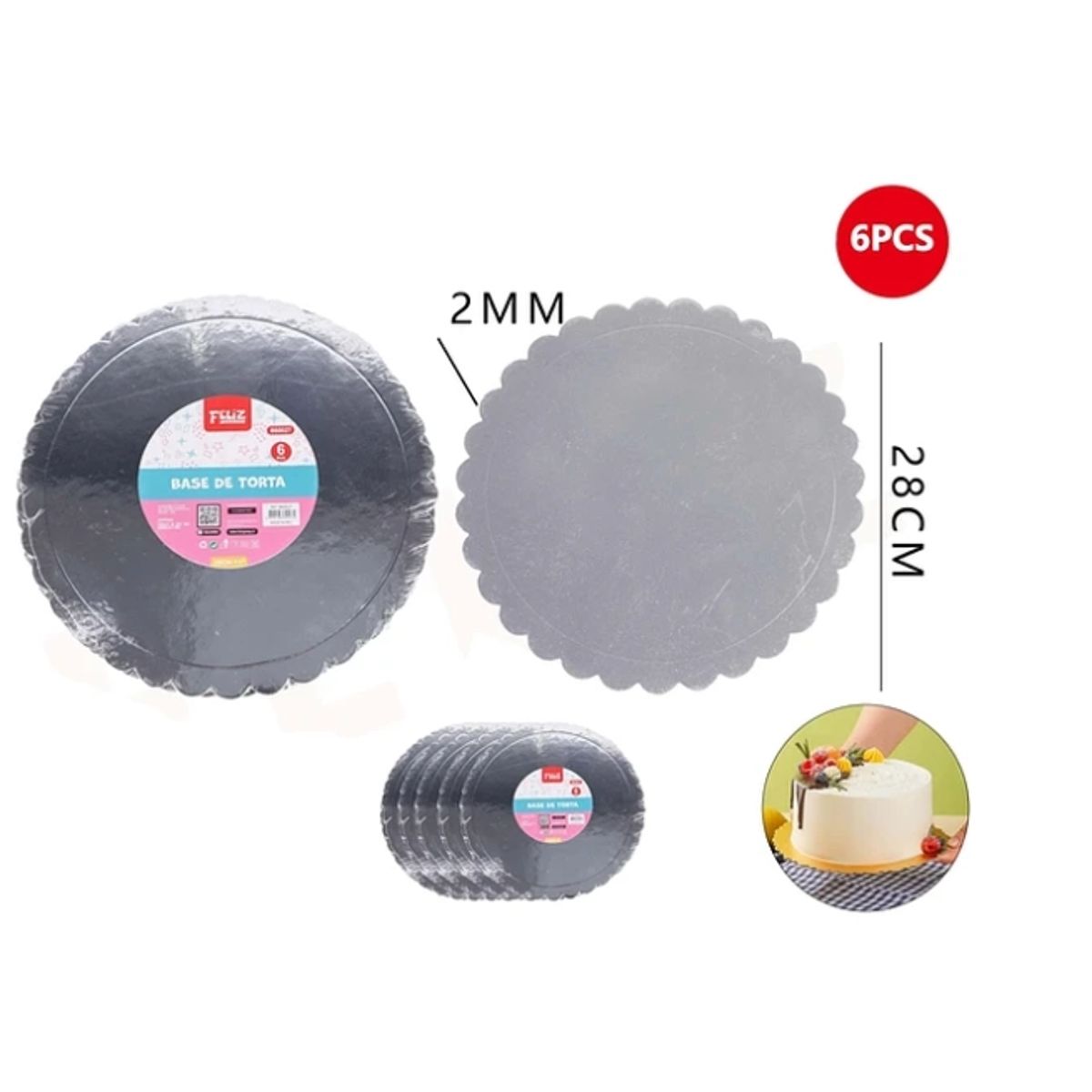 GENERICO - Base De Torta Plata 28cm Espesor 2mm Carton