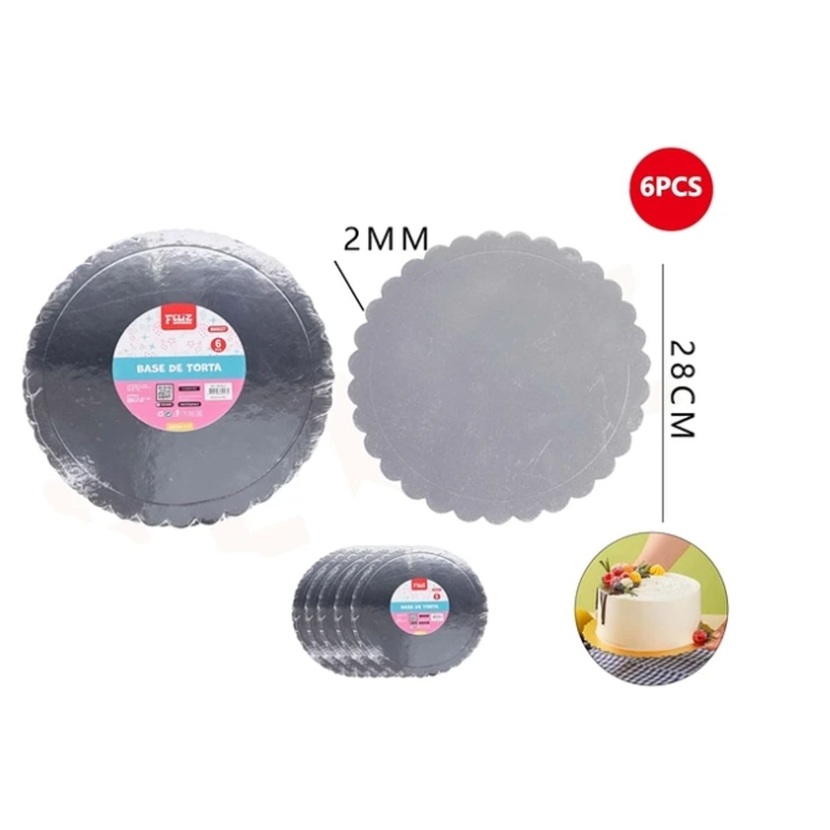 GENERICO - Base De Torta Plata 28cm Espesor 2mm Carton